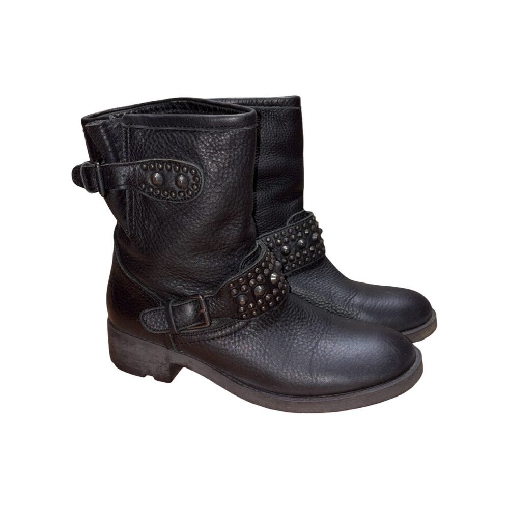 ASH Rebel Black Studded Leather Moto Biker Boots Size: EUR 40 US 9